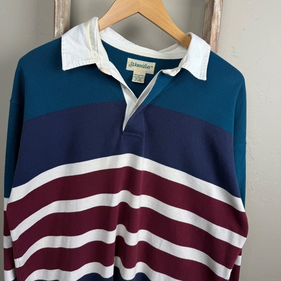 Vintage St.Johns Bay Striped Longsleeve Rugby Collar Shirt size Large - Picture 2 of 6